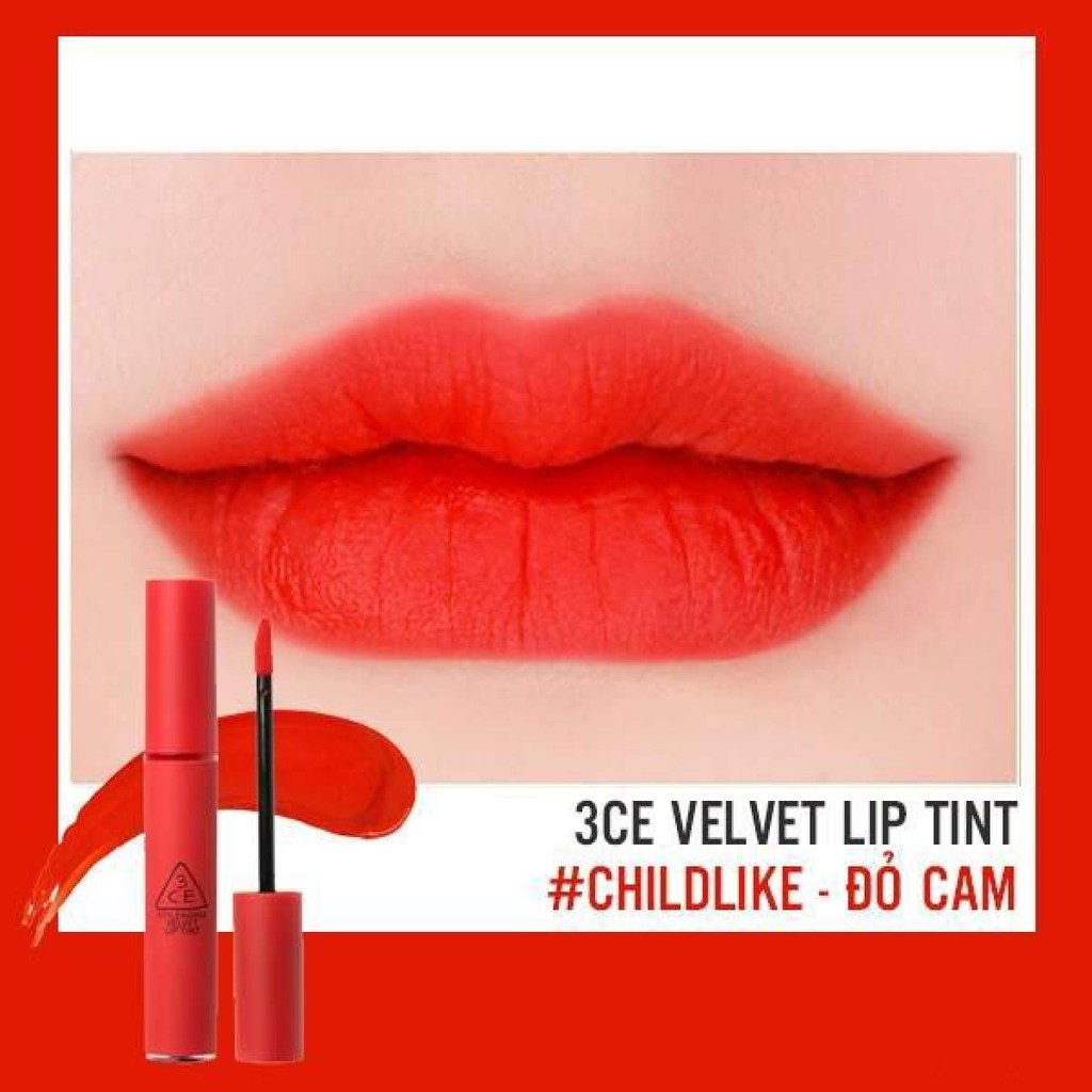 Son kem lì 3CE Velvet Lip Tint #Childlike (Đỏ cam) | Shopee Việt Nam