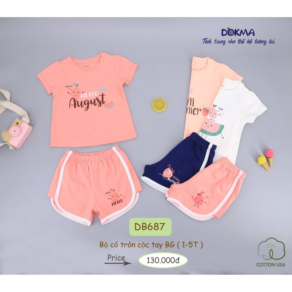 Dokma_Bộ cổ tròn cộc tay siêu yêu bé gái size 1-5Y