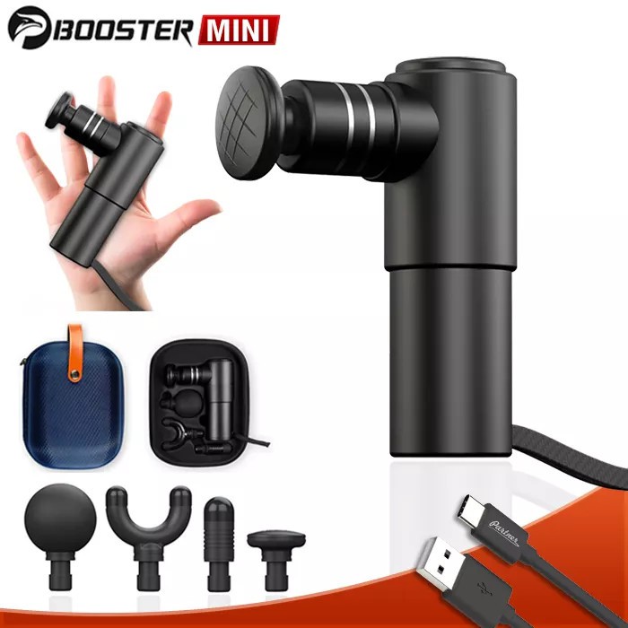 KÈM TÚI | BOOSTER MINI POCKET | Súng massage gun toàn thân 4 đầu điều trị căng cơ bắp, giảm đau mỏi vai gáy