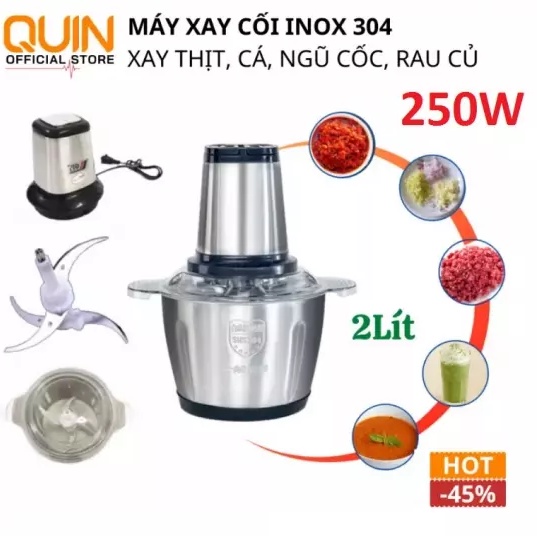 Máy Xay Thịt Đa Năng Cối Inox 304 Động Cơ Dây Đồng Siêu Mạnh Dung Tích 2L Với 4 Lưỡi Xay Siêu Bén Say Được Mọi Thứ