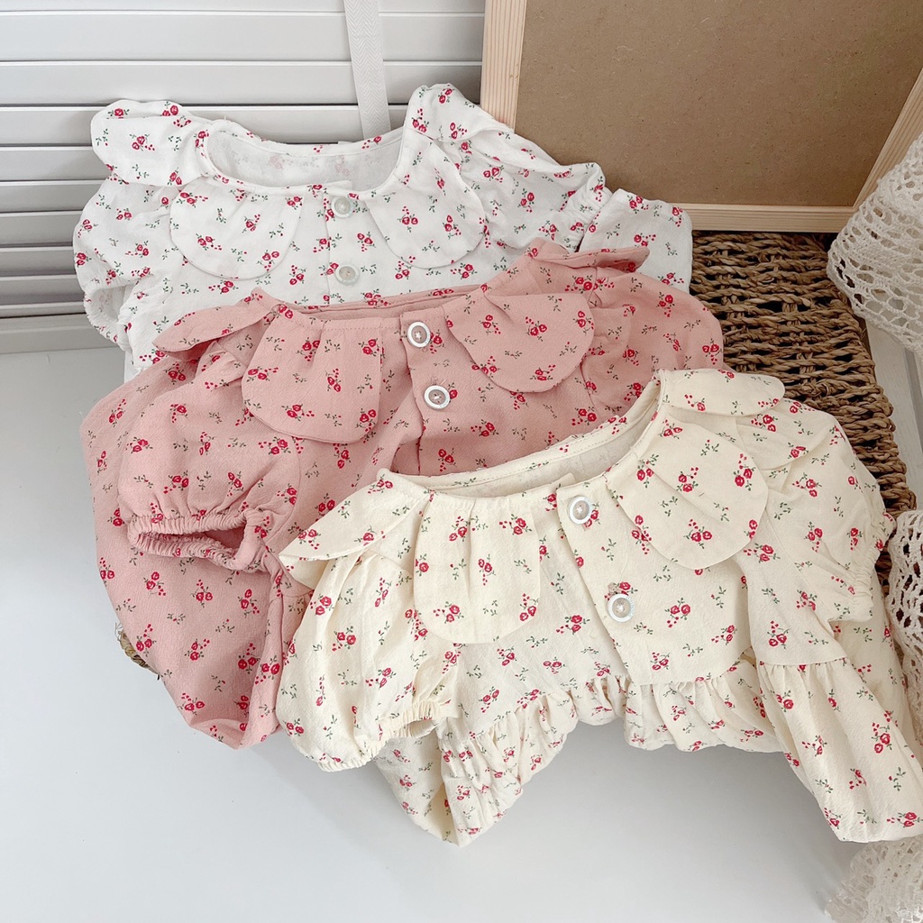 Váy hè cộc tay cổ hoa cho bé gái 8-21kg - Chất thô cara mát