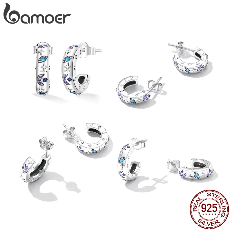 Khuyên tai BAMOER BSE610 bằng bạc 925 họa tiết mặt trăng và mắt quỷ thời trang cho nữ