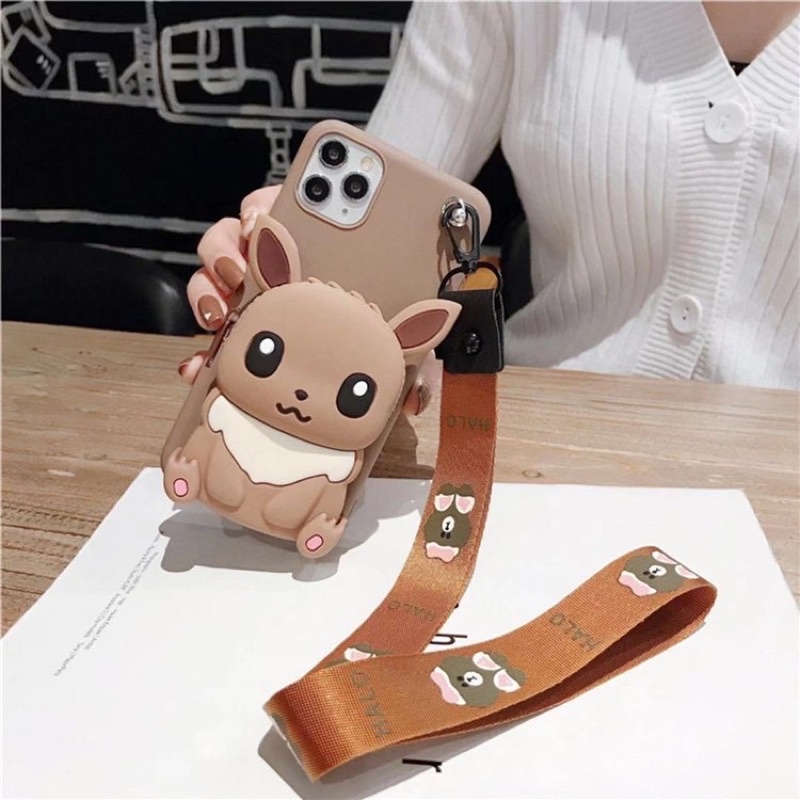 Ốp iPhone XsMax/11/11Pro/11ProMax Silicon Hình Pokemon Kèm Ví Và Dây Đeo