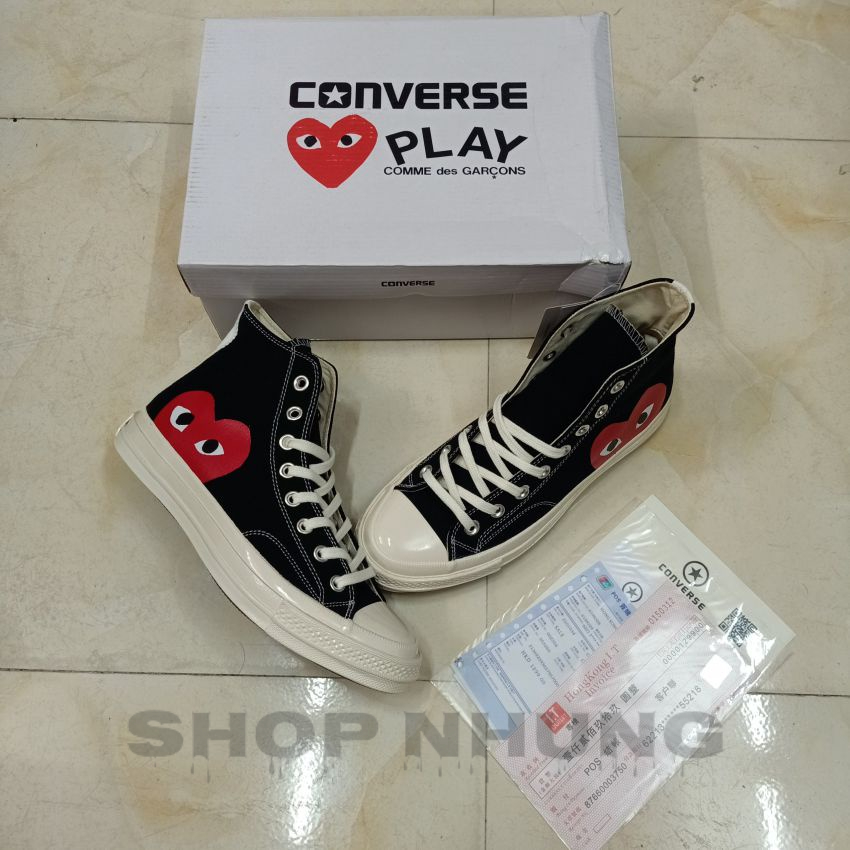 Giày converse nam nữ cdg chuck play tim màu đen cổ cao