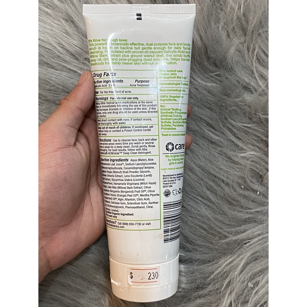 [HÀNG MỸ] ALBA BOTANICA ACNEDOTE TẨY TẾ BÀO CHẾT VÀ MỤN MẶT & CƠ THỂ SCRUB