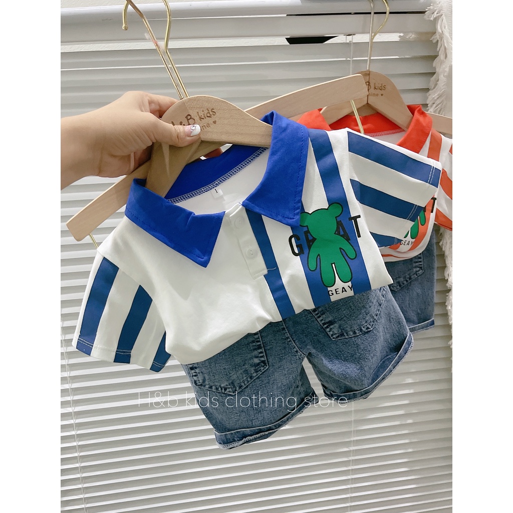 Bộ quần áo polo bé trai kiểu dáng Hàn Quốc, Set bộ bé trai diện đi học đi chơi năng động dễ thương BKS566