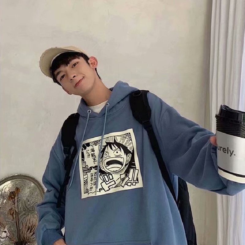 Áo hoodie tay dài dáng rộng in họa tiết hoạt hình phong cách hip hop đường phố Hàn Quốc cho nam cỡ lớn M-5XL