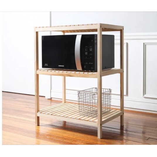 Kệ Lò Vi Sóng 3 Tầng - Gỗ Thông Tự Nhiên Nhập Khẩu,Trọng Lượng Nhẹ+Dễ Lắp, Để Nồi Cơm Điện, Máy Xay, Và Nhiều Đồ Khác
