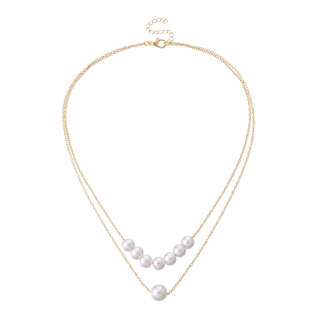 Vòng cổ Hai Lớp Bằng Kim Loại Mỏng Đính Ngọc Trai Thời Trang Phong Cách Hàn Quốc Dành Cho Nữ