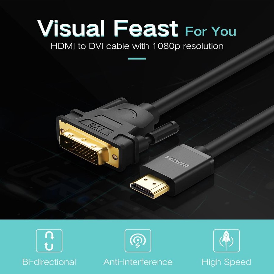 [Mã ELFLASH5 giảm 20K đơn 50K] Cáp HDMI sang DVI 24+1 dài 1.5M Ugreen 11150