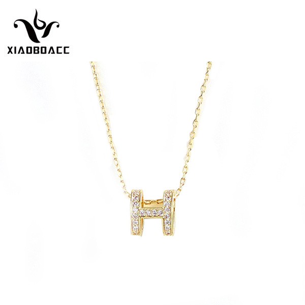 XiaoboACC Dây chuyền mặt hình chữ H đính kim cương giả phong cách Hàn Quốc trẻ trung sành điệu