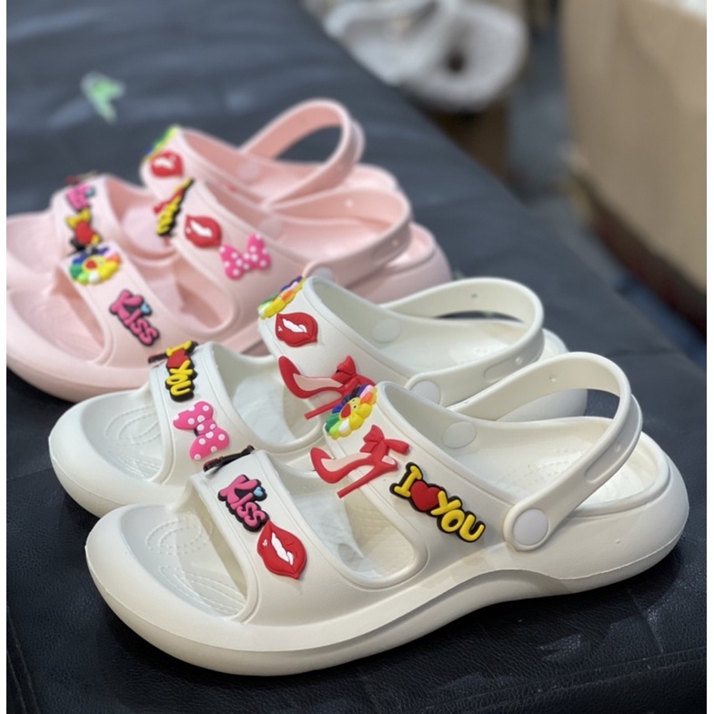 Dép 2 quai ngang - Dép crocs siêu mềm, chống trơn trượt, tặng kèm 14 Jibbitz