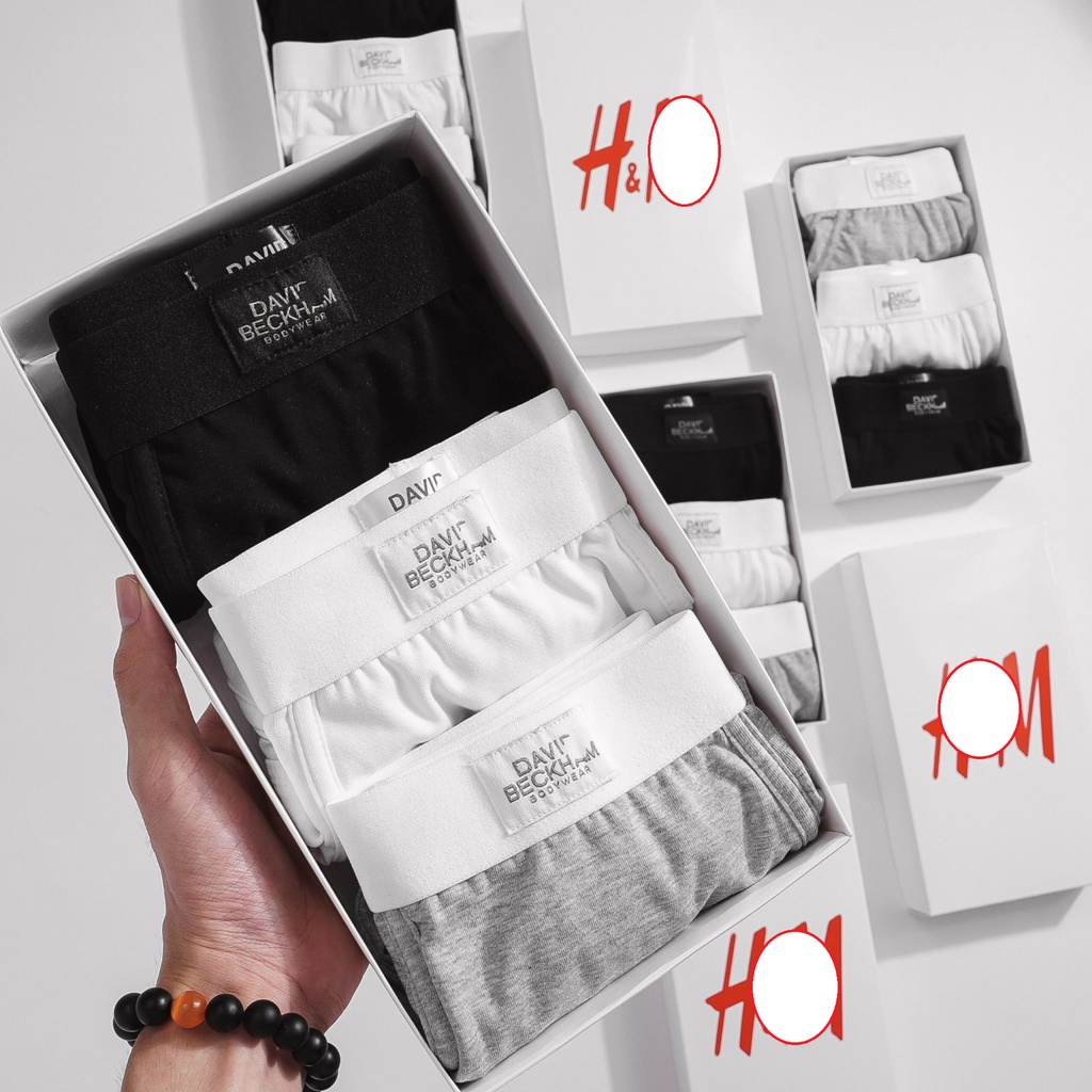 Boxer hộp 3 sịp tam giác H-M cao cấp 100% cotton siêu co dãn