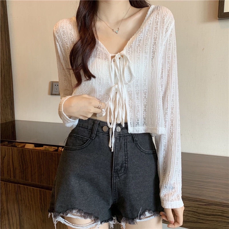 Áo khoác cardigan mỏng thắt nơ sexy thời trang mẫu mới 2022