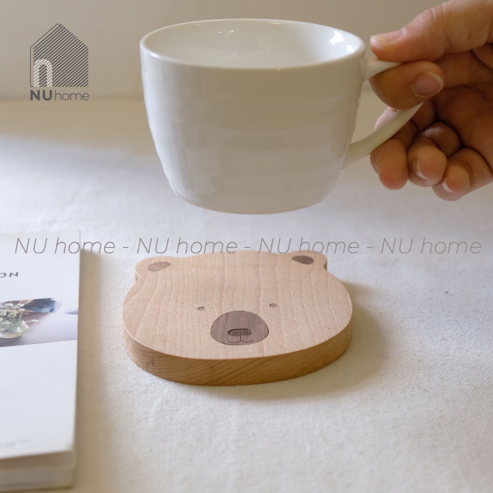 nuhome.vn | Đế lót ly hình gấu - Bina, được thiết kế đẹp mắt và dễ thương từ chất liệu gỗ tự nhiên cao cấp