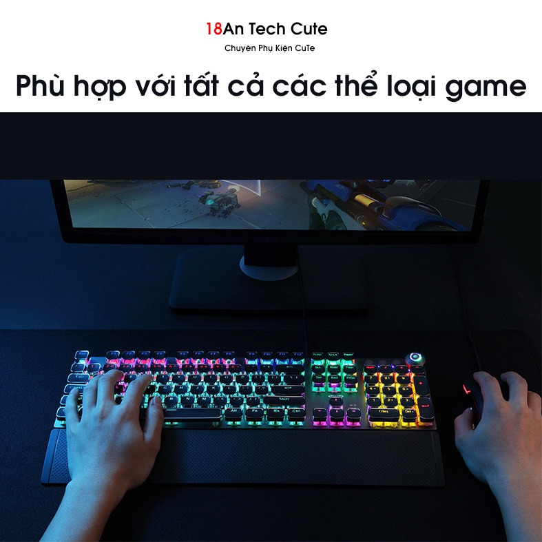 Bàn Phím Cơ, Bàn Phím Chơi Game F2508 Pro Full Size 104 Phím LED RGB Nhiều Chế Độ Cực Đẹp | Kèm Kê Tay Dùng Cho Máy Tính