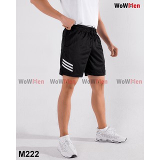 Quần Short Thun Nam Trơn Đen 3 Sọc Trắng Tập Gym Thể Thao Chạy Bộ Mặc Nhà Cầu Lông Tennis Bóng Rổ Bóng Chuyền - M222