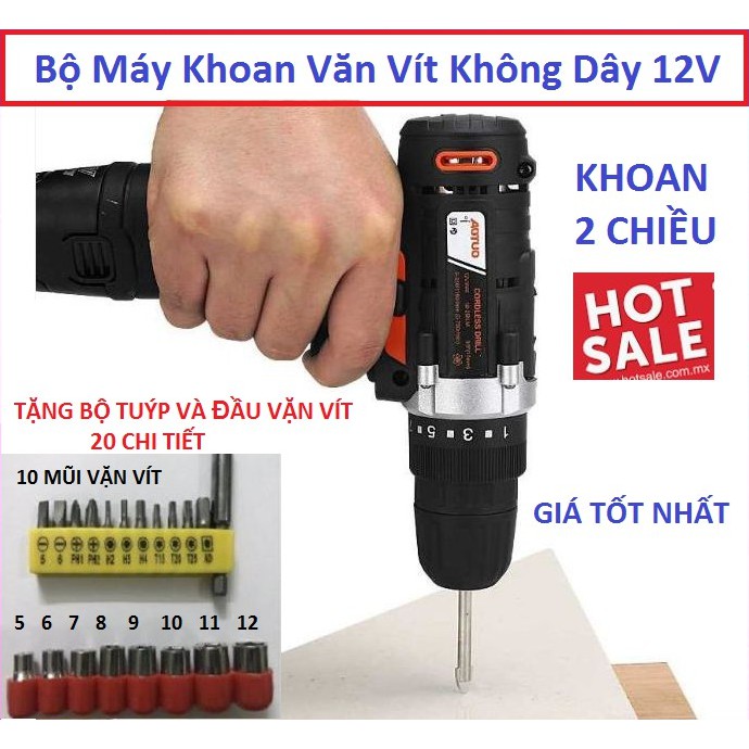 Máy Khoan Vặn Vít 12V - Tặng Kèm 20 Chi Tiết Vặn Vít - Máy Khoan 12V Cầm Tay - Có Video