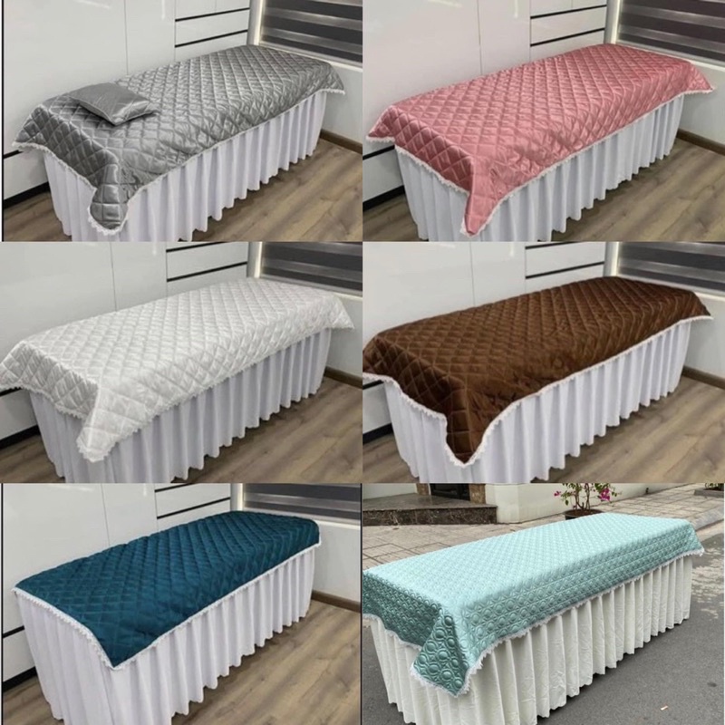 tấm phủ giường spa lụa chần bông phối ren siêu xinh kt 110x220