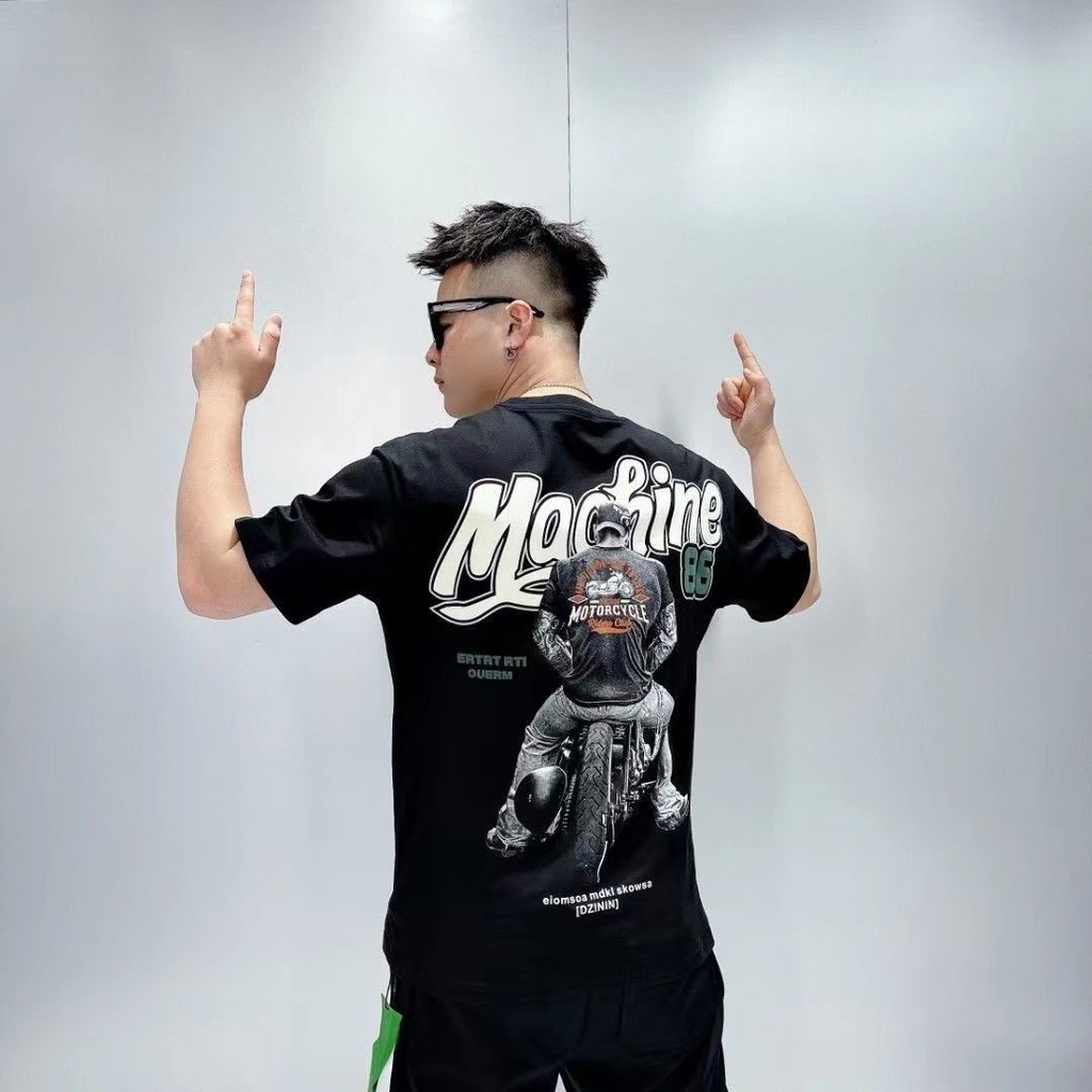 Áo Thun Cotton Ngắn Tay Dáng Rộng Thời Trang Retro Nam Tính