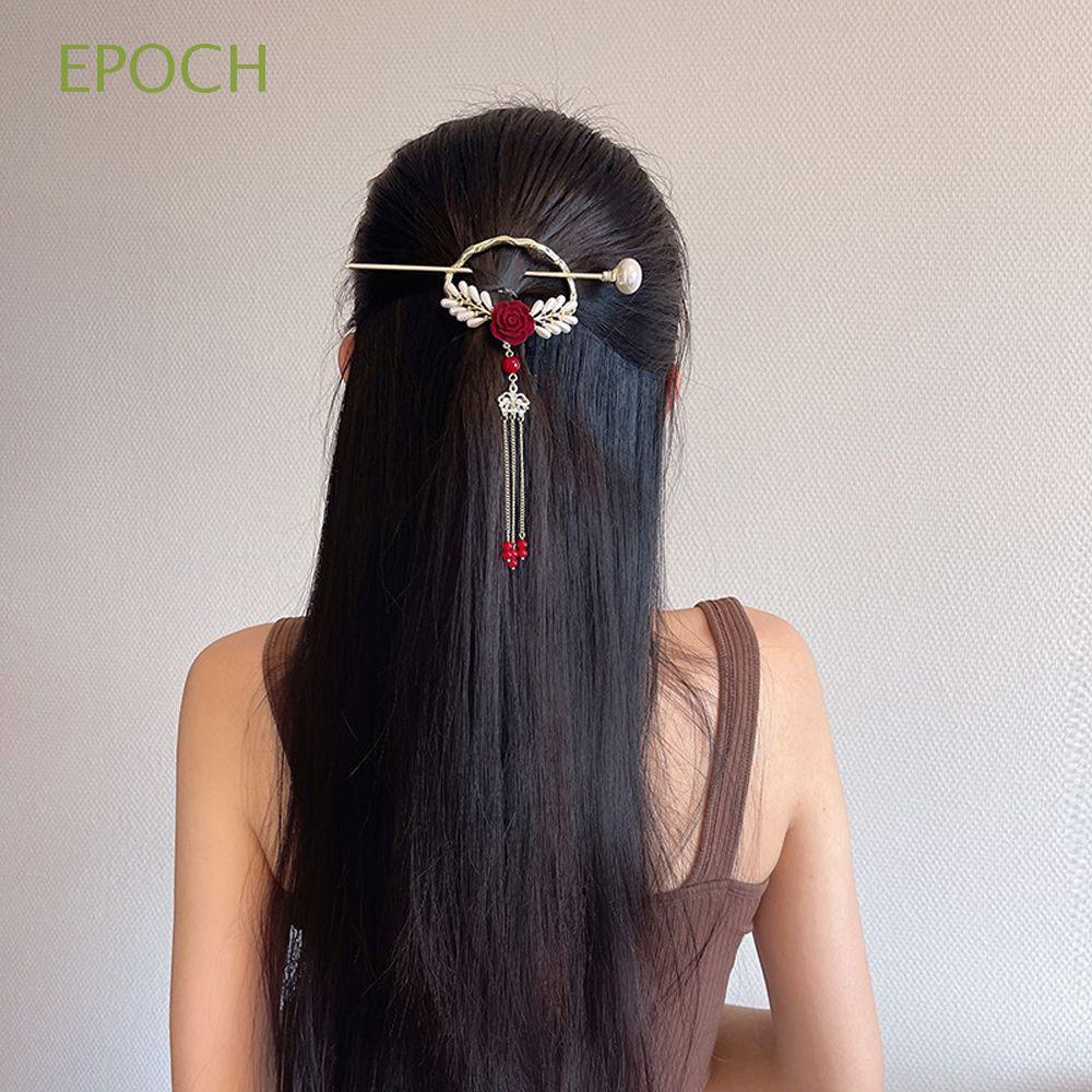 Epoch Trâm Cài Tóc Tua Rua Đính Hoa Hồng Ngọt Ngào Phong Cách Trung Hoa Cổ Điển