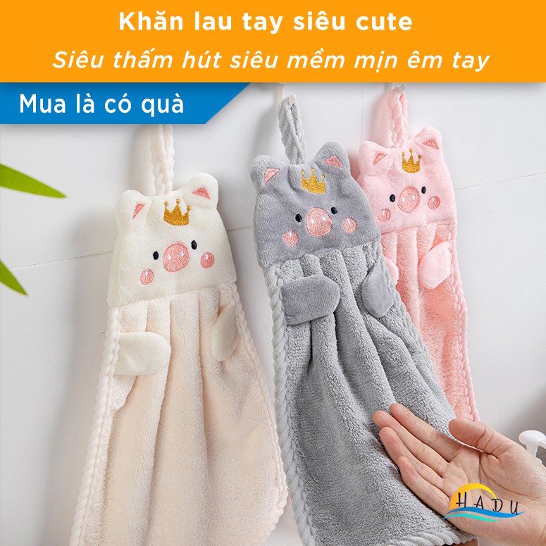 Khăn lau tay nhà bếp dễ thương có móc treo cao cấp cotton siêu mềm mại an toàn với da tay siêu thấm hút HADU