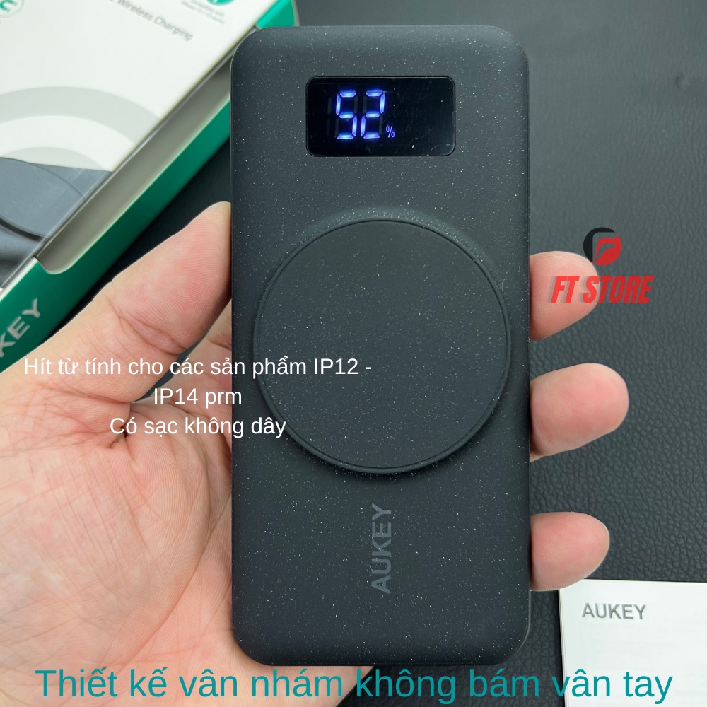 [GiAO HỎA TỐC] Pin dự phòng AUKEY Basix MagAir PB-WL02i 10000mAh, đế sạc không dây hít từ tính BH18TH