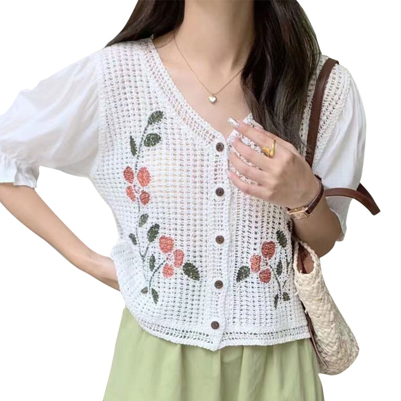 Áo Khoác Cardigan Ngắn Tay Họa Tiết Thêu Thời Trang Nữ Tính