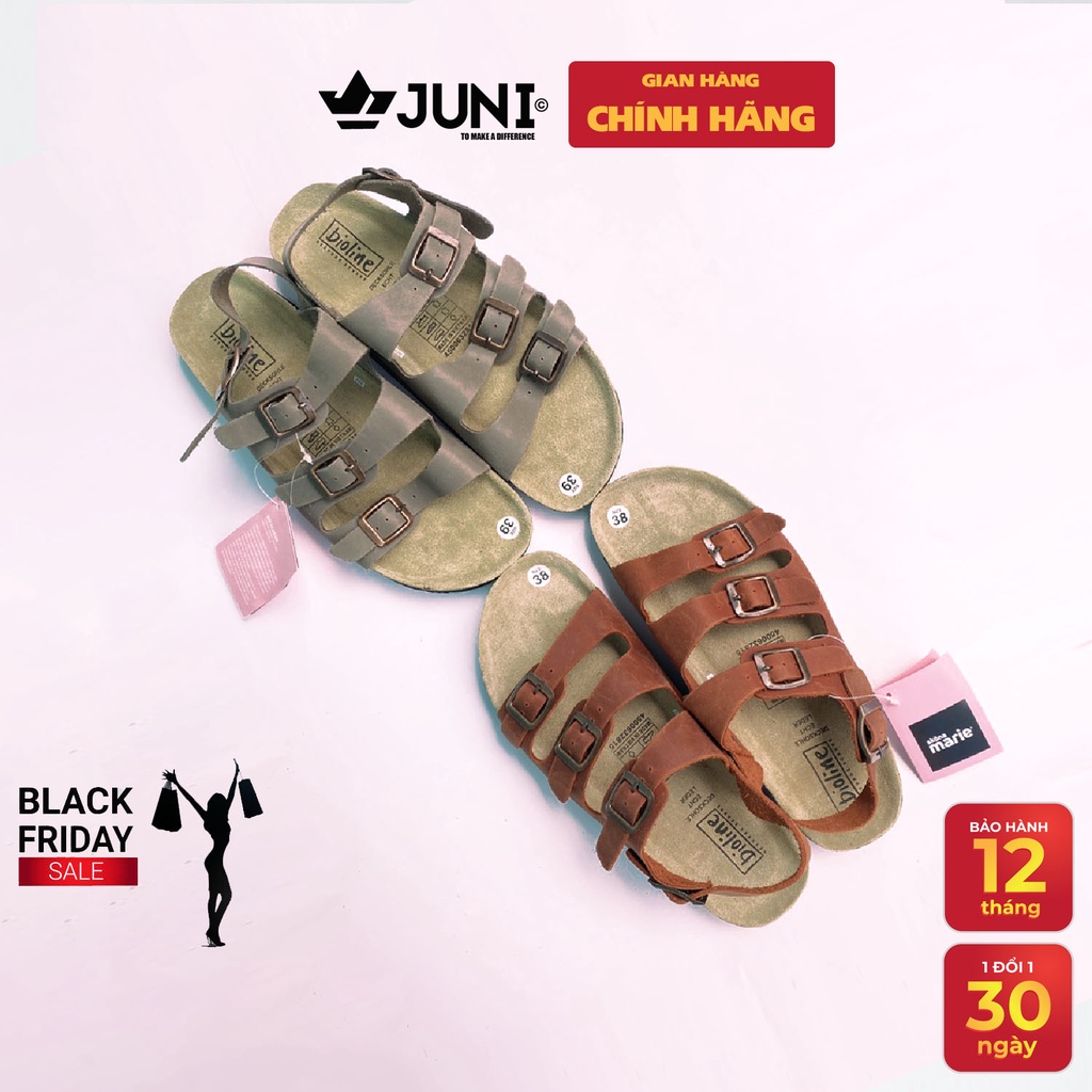 [DA BÒ THẬT] D13-Dép sandal da bò quai ngang Birken Bioline (Đế trấu, da bò thật nguyên tấm, Quai hậu) – Juni Store