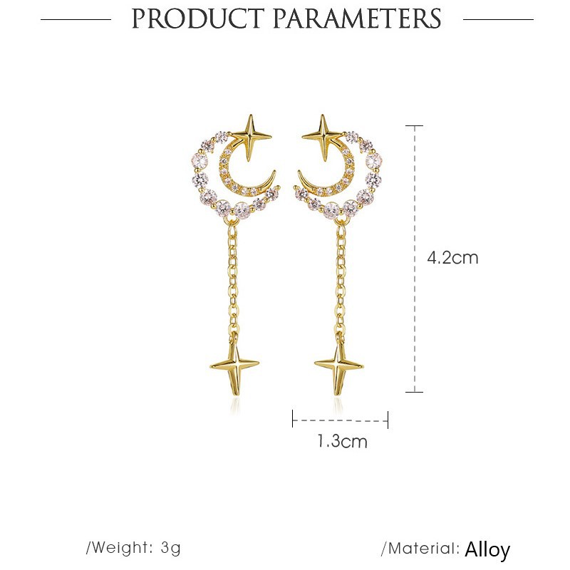 Moon And Star Shaped Metal Earrings With Diamonds