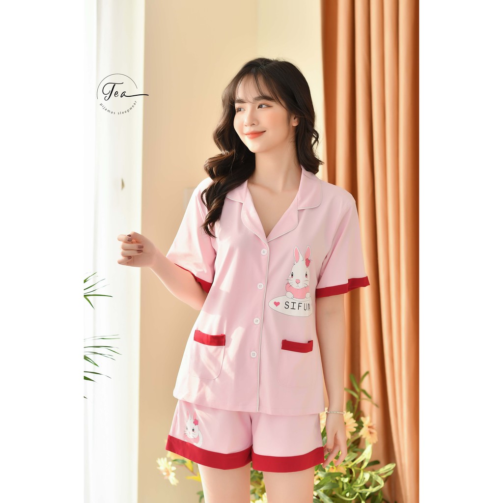 Bộ Mặc Nhà Pyjama Chất Cotton Tea Store Họa Tiết Chú Thỏ Dễ Thương
