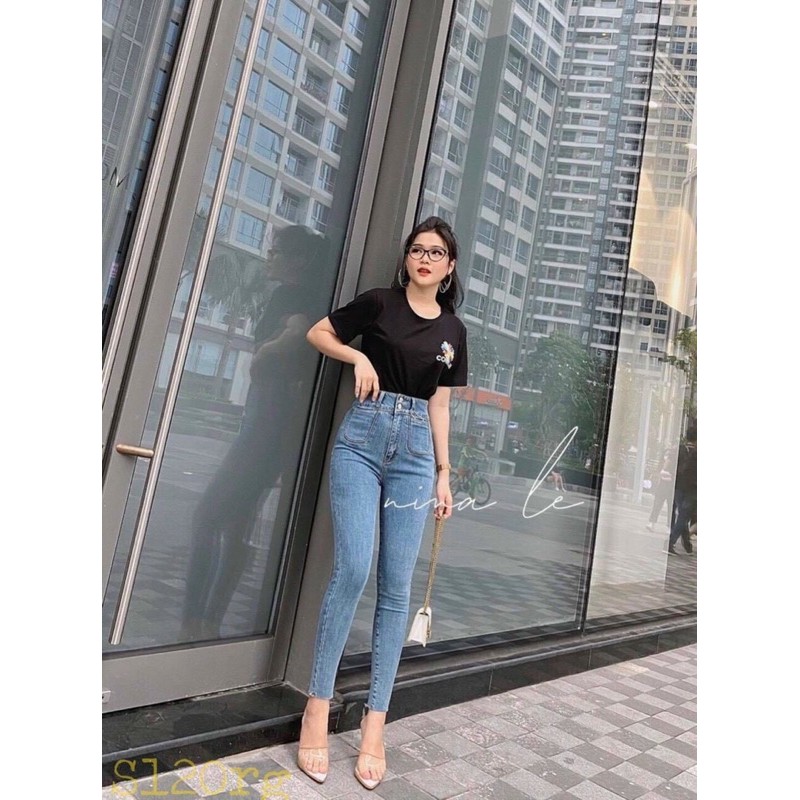 Quần jeans 2 nút túi nhỏ ôm body lưng siêu cao K04- JZ0T