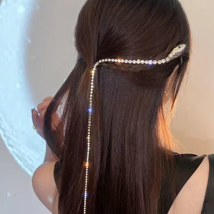 Kẹp Tóc Đuôi Ngựa Hình Rắn Đính Kim Cương Giả Lấp Lánh Thời Trang Mùa Hè Cho Nữ
