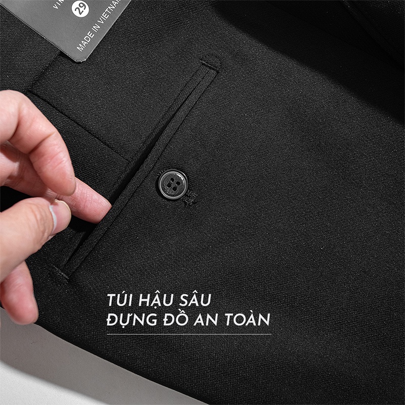 Quần tây nam đen cạp chun công sở ống suông Hàn Quốc, Quần âu nam cạp cao form slimfit VINTINO CT