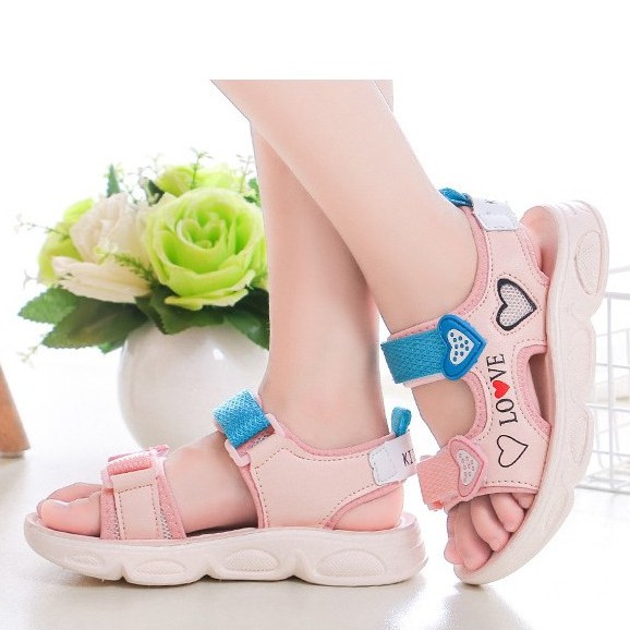 Sandal bé gái - xăng đan cho bé gái từ 3 đến 15 tuổi in hình trái tim S119