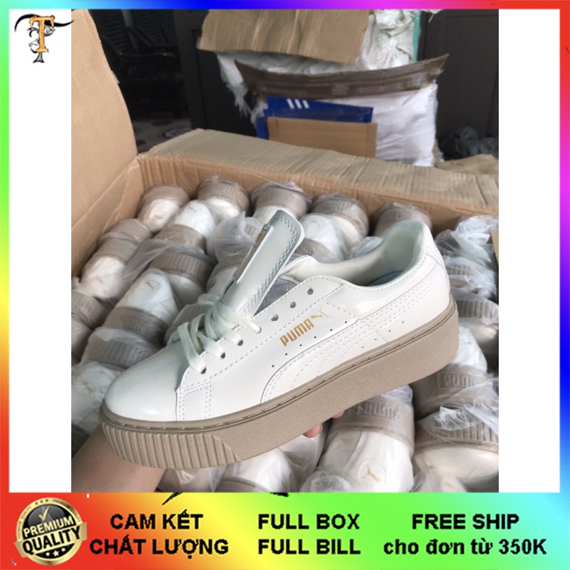 [Hot Trend - Bản trung ] Giày thể thao fuma da bóng trắng đế nâu bản dây trắng | BigBuy360 - bigbuy360.vn