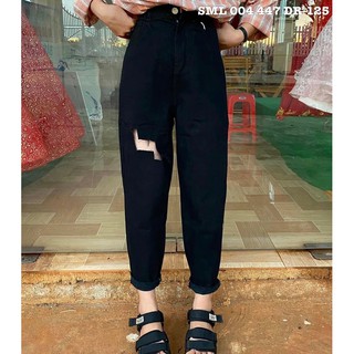 Quần BAGGY jeans đen Lưng cao rách