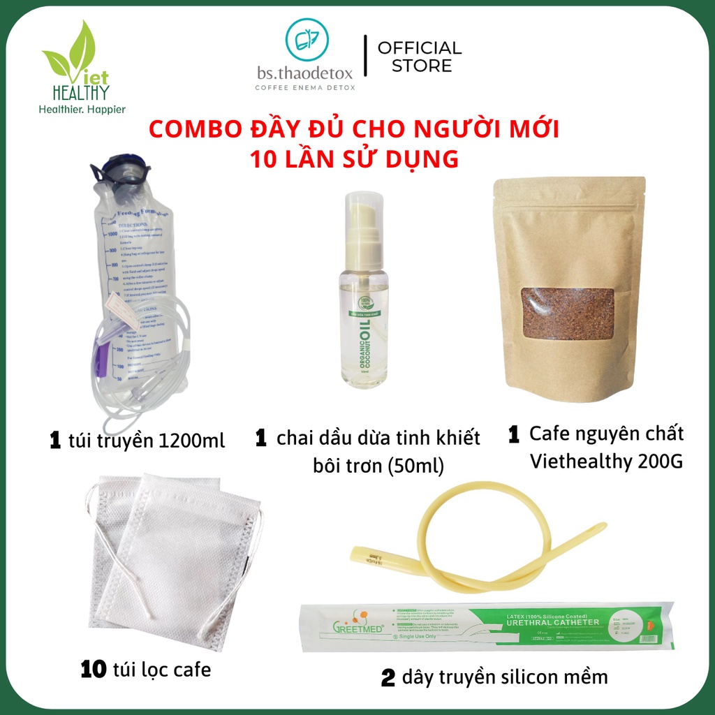 Combo Detox Bộ Dụng Cụ + Cà Phê thải độc đại tràng,Coffee Enema Gerson (liệu trình 10 ngày)