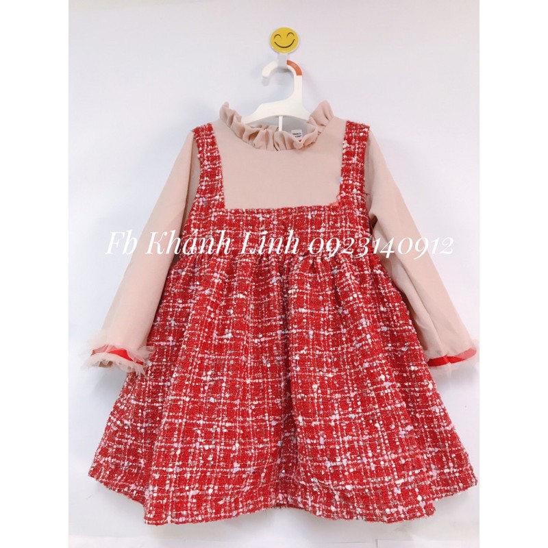 Váy dạ cổ bèo tiểu thư siêu xinh cho bé