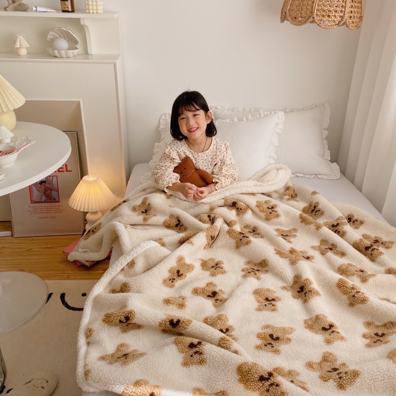 Chăn Cừu Gấu Teddy, Chăn Đơn mini size 1m5x2m dễ thương,ấm áp.