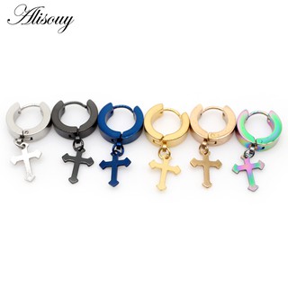 Alisouy 1 Đôi Bông tai nam nữ thời trang bằng thép không gỉ Vòng tròn khóa tai đơn giản nhiều màu lựa chọn