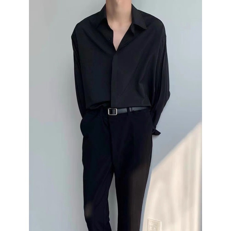 Áo sơ mi Nam nữ trơn trắng đen basic, Áo sơ mi dài tay nam nữ vải lụa mềm mịn phong cách Unisex Hàn Quốc 2022