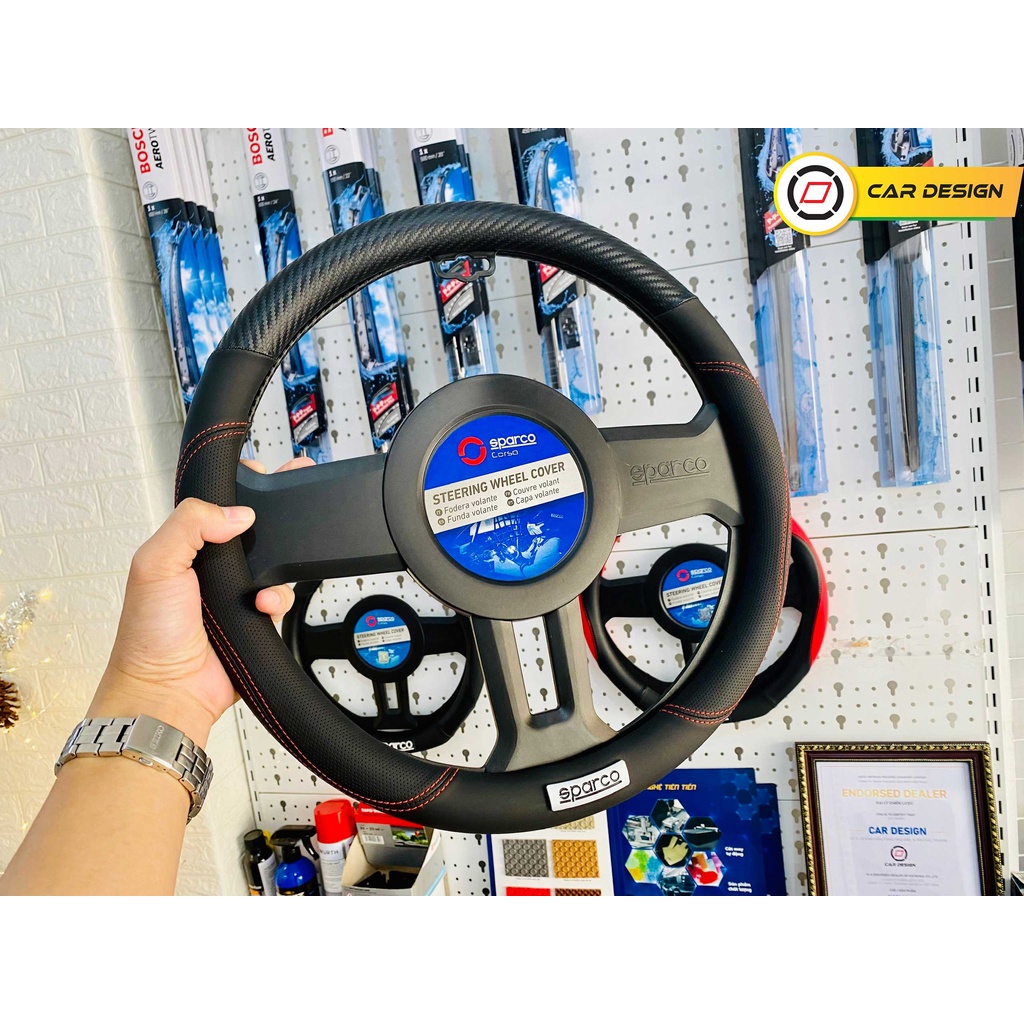 Bọc Vô Lăng Sparco SPS122 Da Mềm Có Vân Carbon Thiết Kế Mỏng Cầm Êm Tay - Hàng Chính Hãng