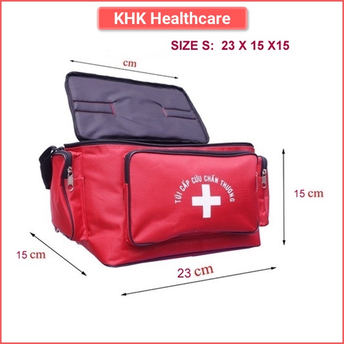 Túi cứu thương màu đỏ Size S 23x23x15cm đúng chuẩn bộ y tế, chống nước