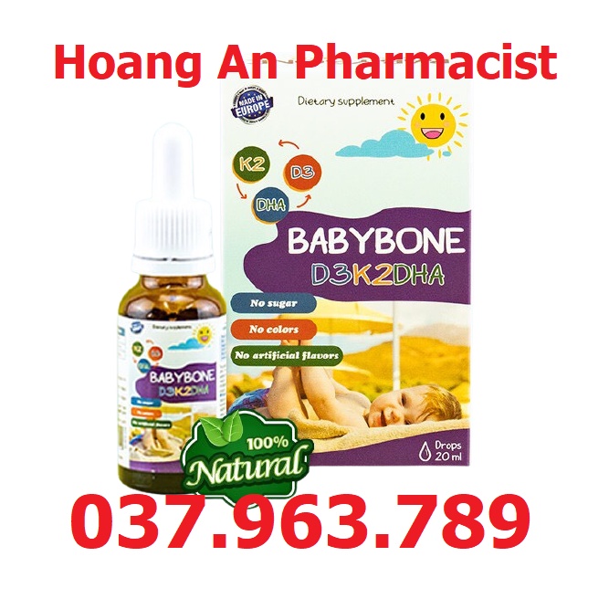 Vitamin D3K2DHA BABYBONE 20ml D3 hấp thu canxi tối đa, DHA phát triển trí não, tăng chiều cao vượt trội