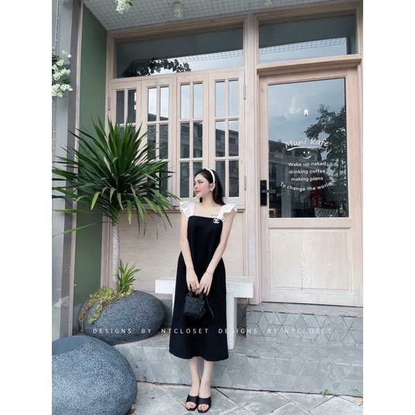 Đầm dáng suông maxi dài cánh tiên, Váy hai dây dáng dài phối màu siêu xinh