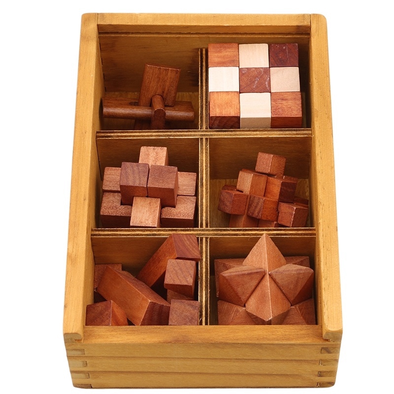 Set 6 Đồ Chơi Mở Khóa Khổng Minh Bằng Gỗ Rèn Luyện Trí Thông Minh Cho Bé Mini