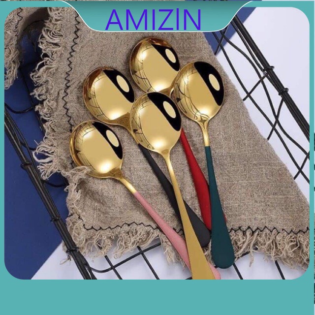 Thìa Inox Mạ Vàng Cán Dài Nhiều Mầu Sang Trọng Cao Cấp