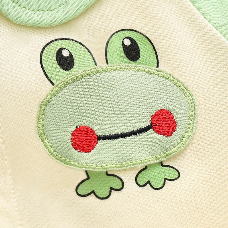 Bộ Áo Liền Quần Bằng Cotton Tay Ngắn Cổ Búp Bê In Hoạt Hình Dành Cho Bé Gái 0-24 Tháng Tuổi