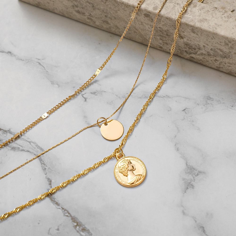 Dây Chuyền Mạ Vàng/ Bạc Nhiều Lớp Phong Cách Hàn Quốc Cho Nữ